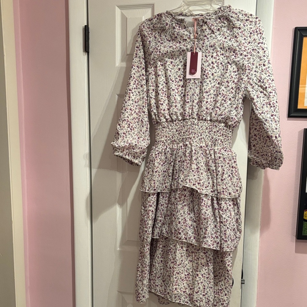 Elegant Floral Midi Dress - Pink